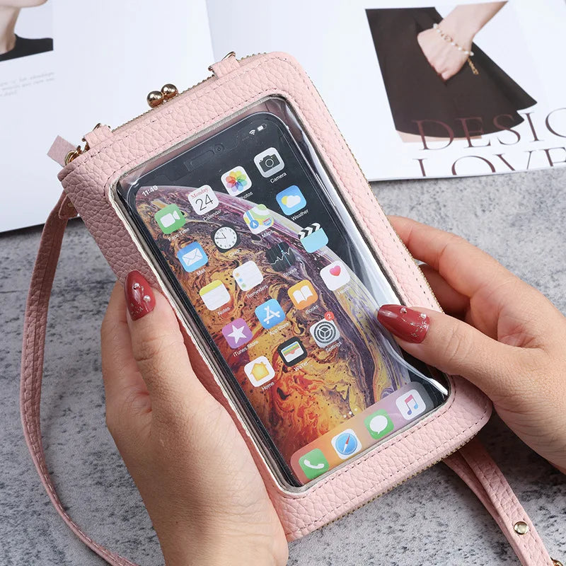 Small Crossbody Touch Screen Bag Women Matte Leather Shoulder Messenger Bag
