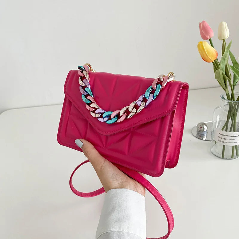 Plaid Ladies Shoulder Messenger Bag Chain Women Handbag