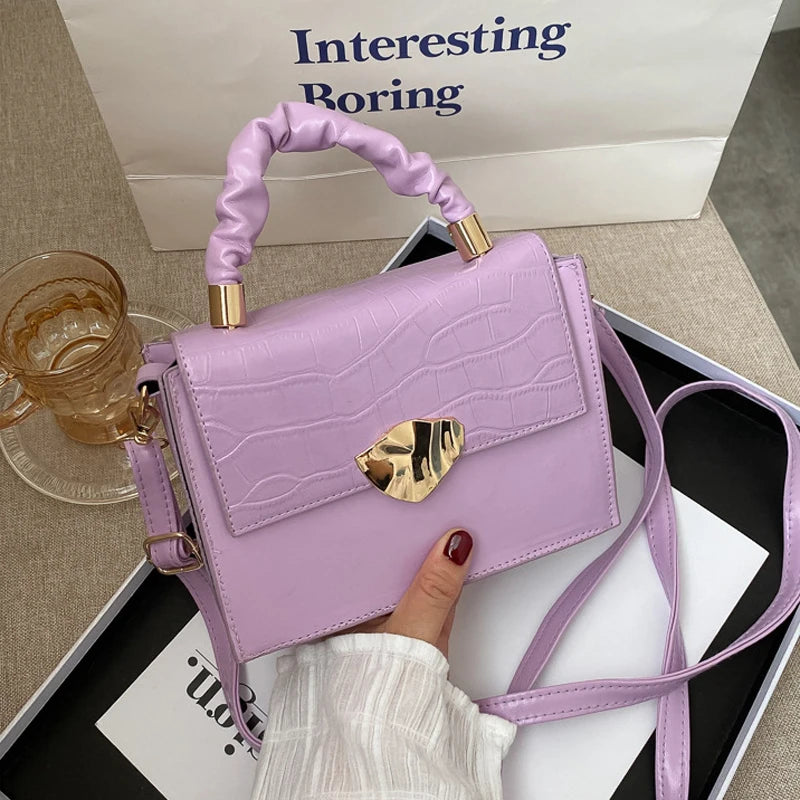 Small Handbag PU Leather Shoulder Bags for Women Stone Pattern Crossbody Bags