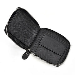Men's Cow Leather Wallet Short Purse Zipper Money Bag