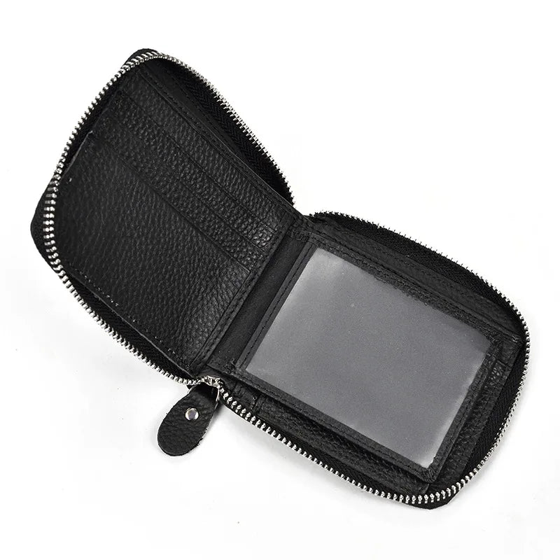 Men's Cow Leather Wallet Short Purse Zipper Money Bag