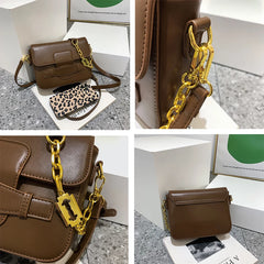 PU Leather Shoulder Side Bags for Women Chains Handbags Female Crossbody Bag