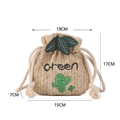 Women Beach Straw Woven Flower Embroidery Shoulder Bag