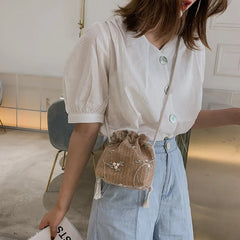 Woven Flower Embroidery Crossbody Bag for Women Beach Travel