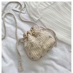 Woven Flower Embroidery Crossbody Bag for Women Beach Travel