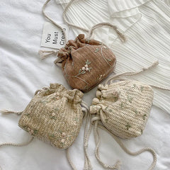 Woven Flower Embroidery Crossbody Bag for Women Beach Travel