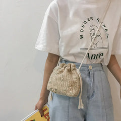 Small Shoulder Bags Women Beach Straw Woven Flower Embroidery Bags
