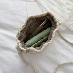 Small Straw Beach Bag Flower Embroidery Crossbody Handbag