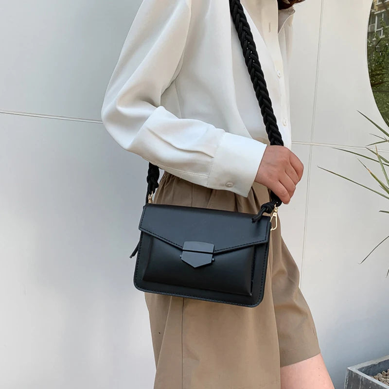 Women's Weave Strap Crossbody Flap Messenger Bag Purse