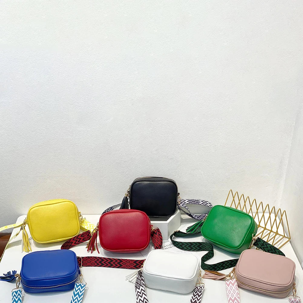 Small Square Satchel Tassel Handbags PU Leather Solid Casual Shopping