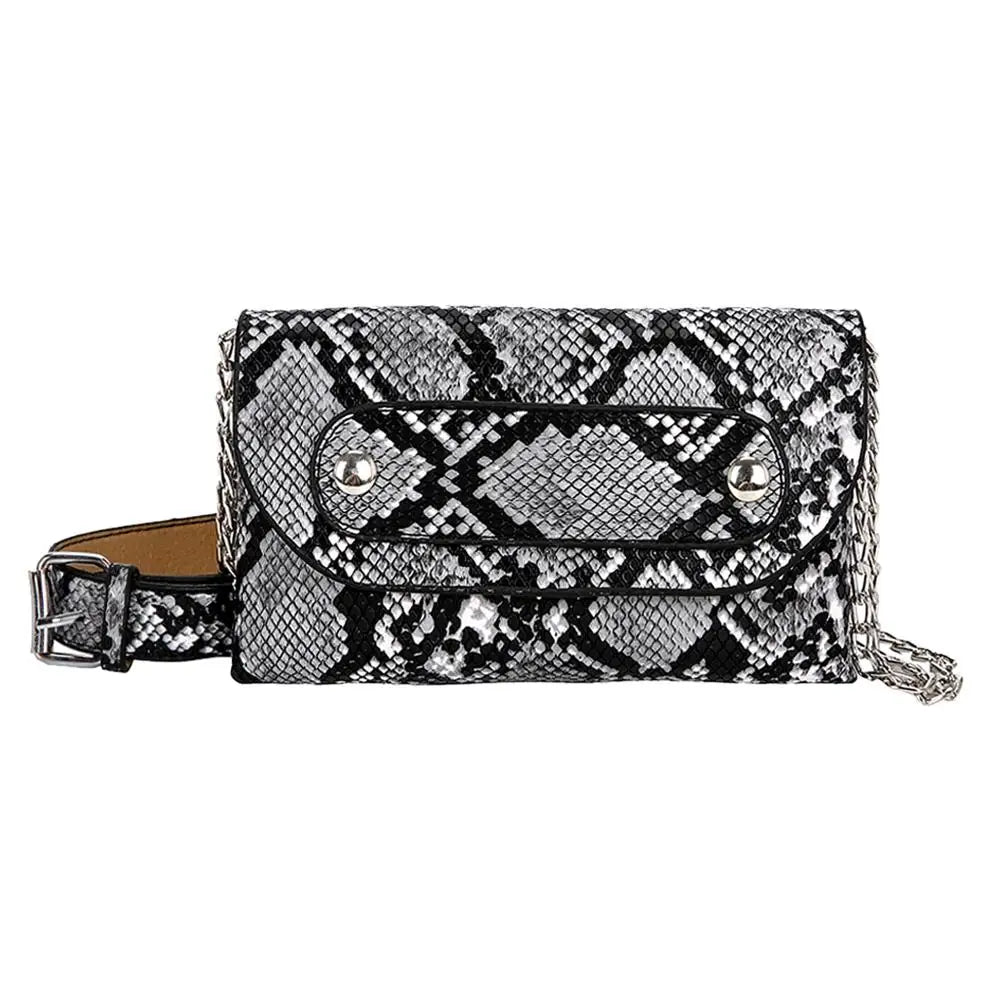 Snake Print Shoulder Waist Fanny Packs Women PU Leather Chain Chest Bags