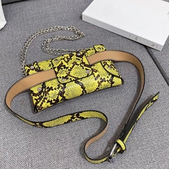 Snake Print Shoulder Waist Fanny Packs Women PU Leather Chain Chest Bags