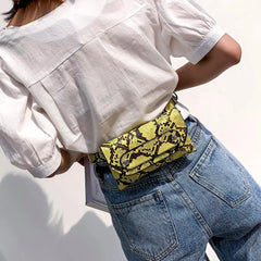 Snake Print Shoulder Waist Fanny Packs Women PU Leather Chain Chest Bags