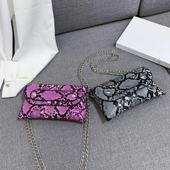 Snake Print Shoulder Waist Fanny Packs Women PU Leather Chain Chest Bags