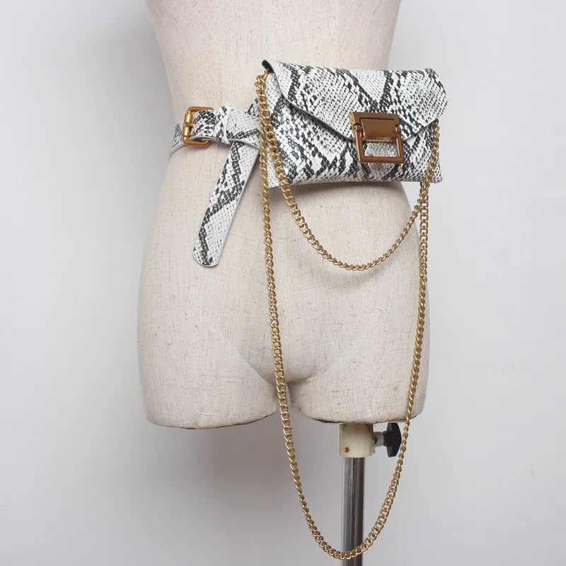 Snake Pattern Waist Bag PU Fanny Pack Chain Shoulder Bags