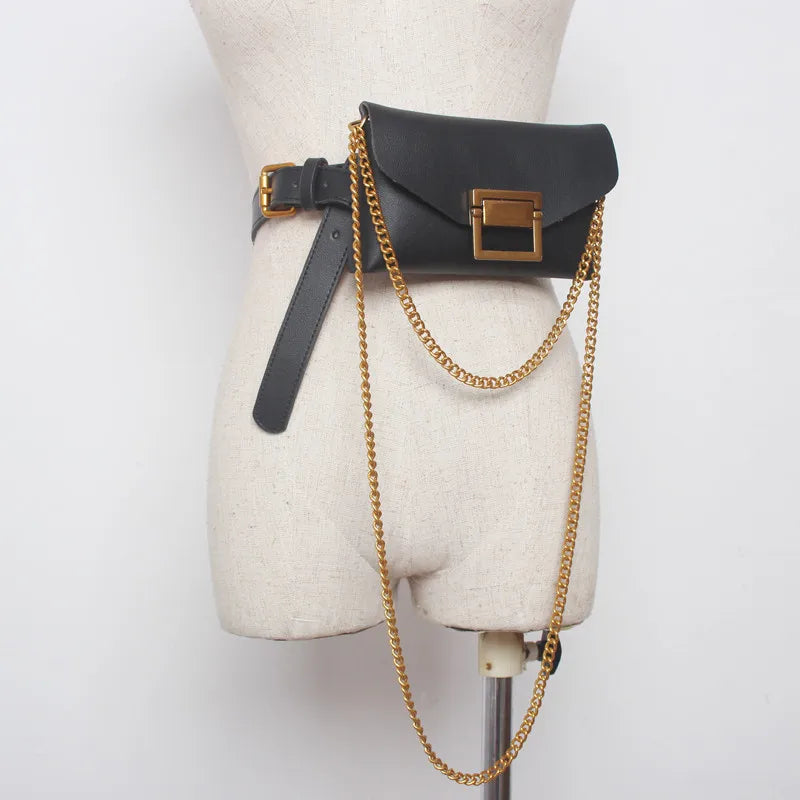 Snake Pattern Waist Bag PU Fanny Pack Chain Shoulder Bags