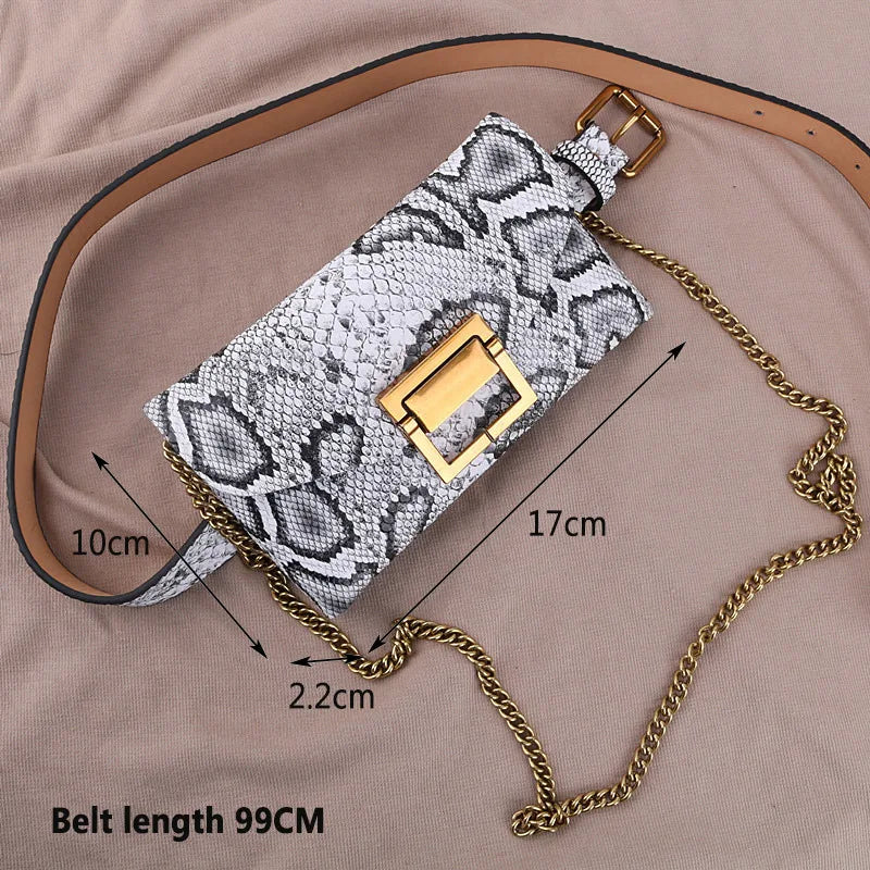 Snake Pattern Waist Bag PU Fanny Pack Chain Shoulder Bags