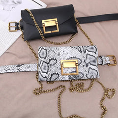 Snake Pattern Waist Bag PU Fanny Pack Chain Shoulder Bags