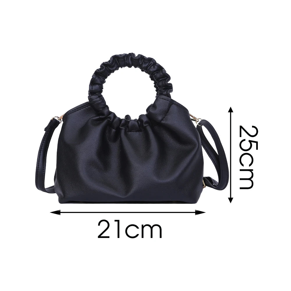 Soft Leather Handbag Pleated Clutches Women Dumpling Messenger Bags