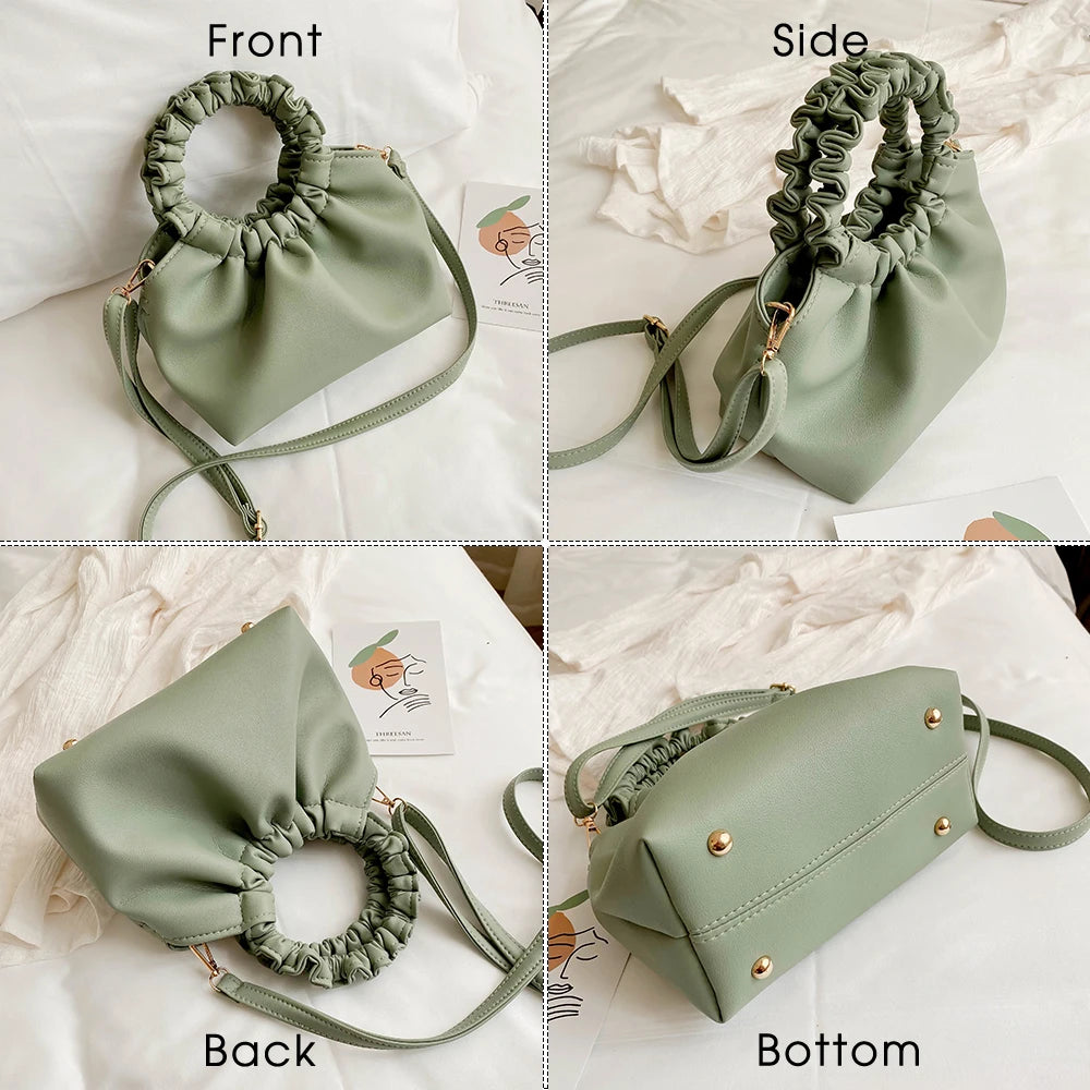 Soft Leather Handbag Pleated Clutches Women Dumpling Messenger Bags