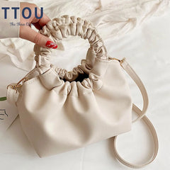 Soft Leather Handbag Pleated Clutches Women Dumpling Messenger Bags