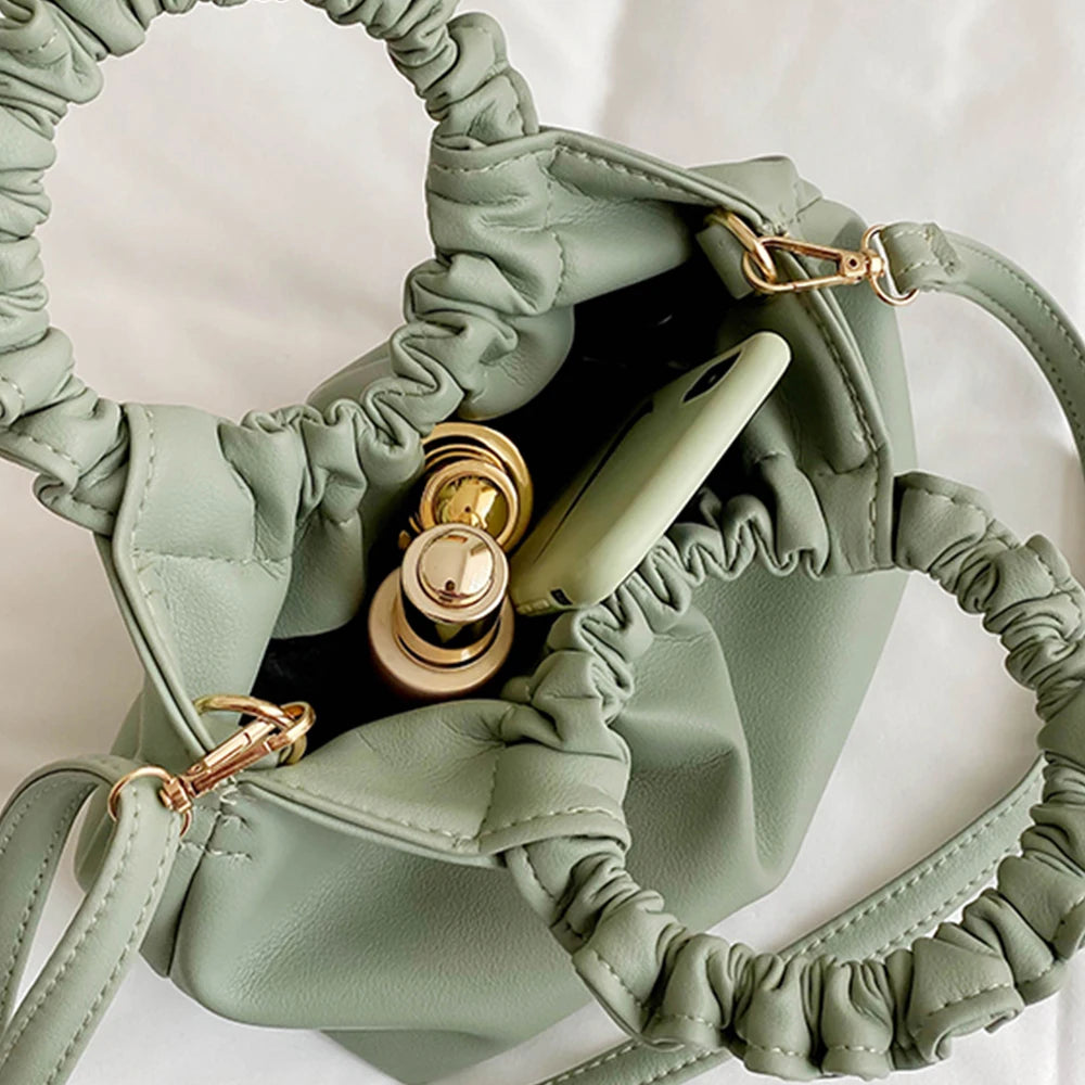 Soft Leather Handbag Pleated Clutches Women Dumpling Messenger Bags