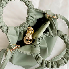 Soft Leather Handbag Pleated Clutches Women Dumpling Messenger Bags
