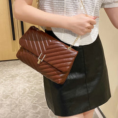 PU Ladies Shoulder Handbag Chain Tote Bag Women's Rhombus Lattice Shopper Bag