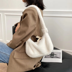 Soft Plush Handbags Faux Fur Hobo Small Shoulder Bag Clutch Purse Solid Female