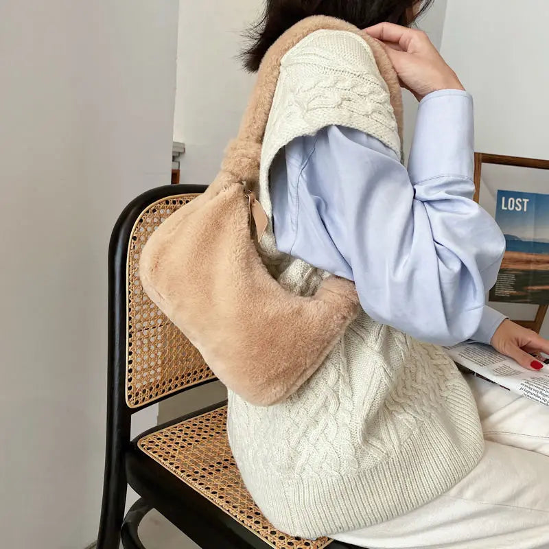 Soft Plush Women Handbags Faux Fur Ladies Small Shoulder Bags