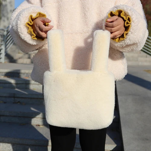 Soft Plush Women Tote Handbags Shoulder Bags Faux Fur Clutch Purses