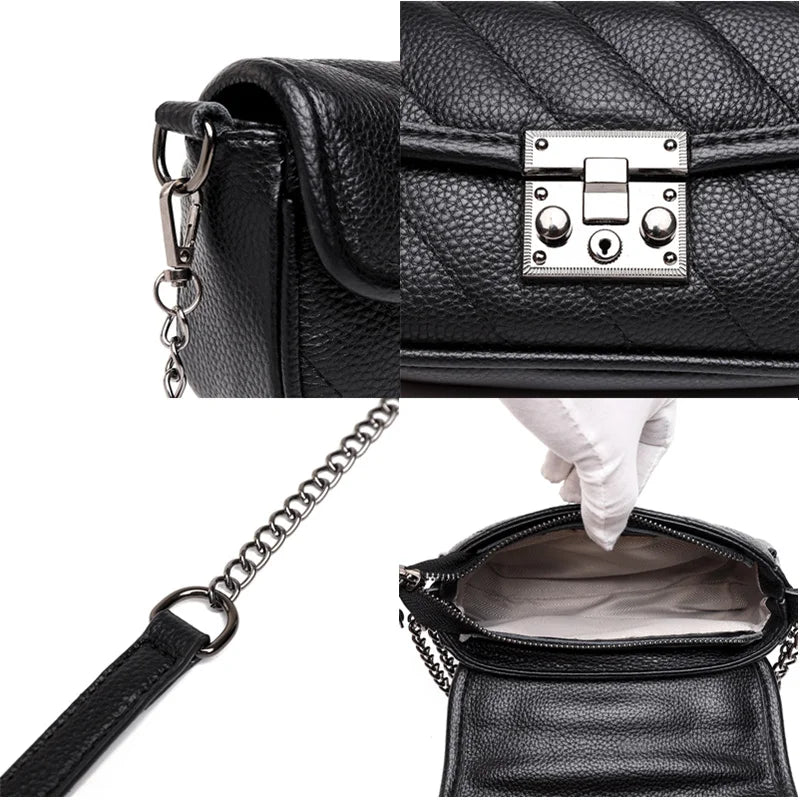 Genuine Leather Women Shoulder Bag Lady Chain Small Messenger Bag