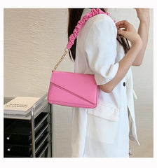 Flap Shoulder Bag PU Leather Women Handbag Ruched Handle Crossbody