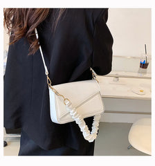 Flap Shoulder Bag PU Leather Women Handbag Ruched Handle Crossbody