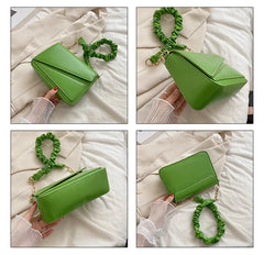 Flap Shoulder Bag PU Leather Women Handbag Ruched Handle Crossbody