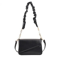 Flap Shoulder Bag PU Leather Women Handbag Ruched Handle Crossbody