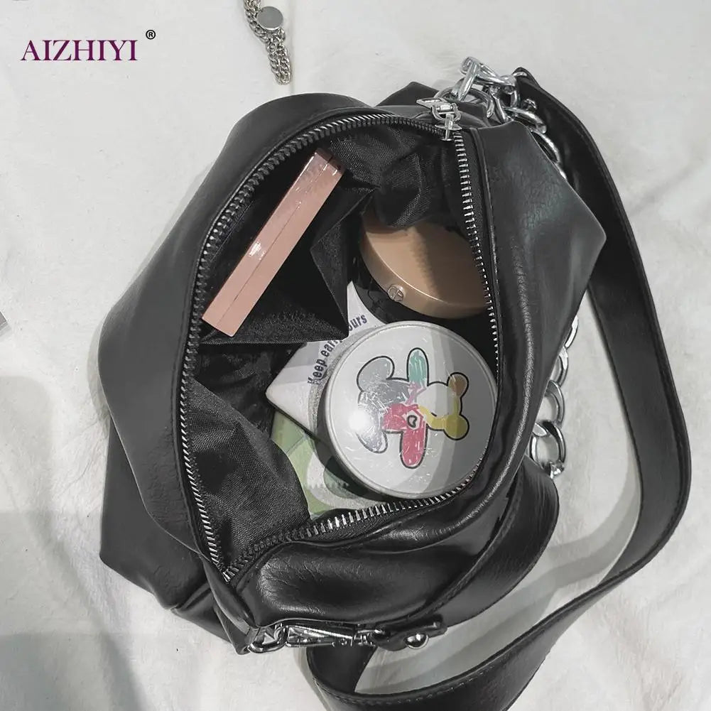 Women's Solid Messenger Bag PU Leather Chain Crossbody Handbag