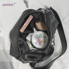 Women's Solid Messenger Bag PU Leather Chain Crossbody Handbag