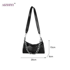 Women's Solid Messenger Bag PU Leather Chain Crossbody Handbag