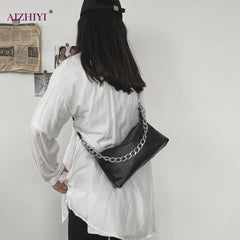 Women's Solid Messenger Bag PU Leather Chain Crossbody Handbag