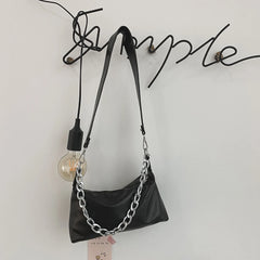 Women's Solid Messenger Bag PU Leather Chain Crossbody Handbag