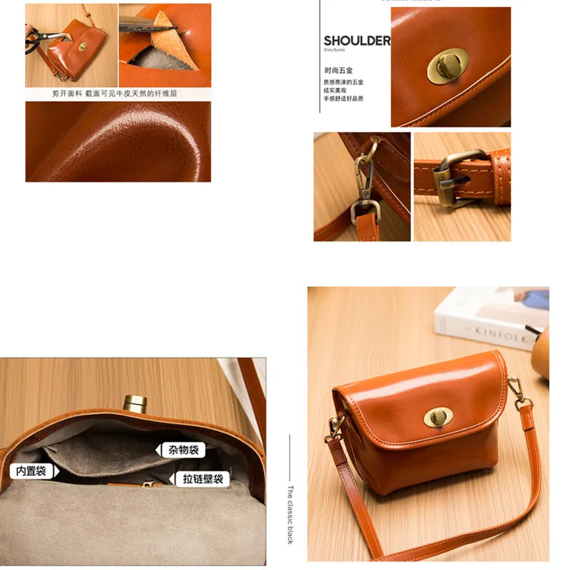 Wax Leather Women Shoulder Crossbody Bag 2022