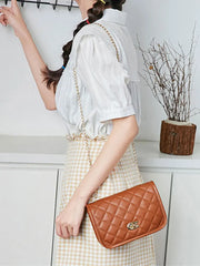 Solid Shoulder Bag Women Leather Casual Lingge Embroidery Chain Crossbody Bags