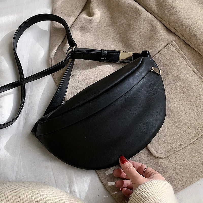 Solid Shoulder Bags Chest Bag Female Handbags PU Leather Bags Waist