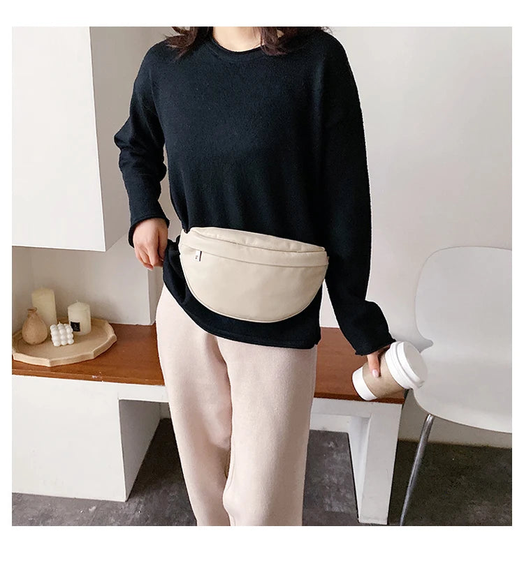 Solid Shoulder Bags Chest Bag Female Handbags PU Leather Bags Waist