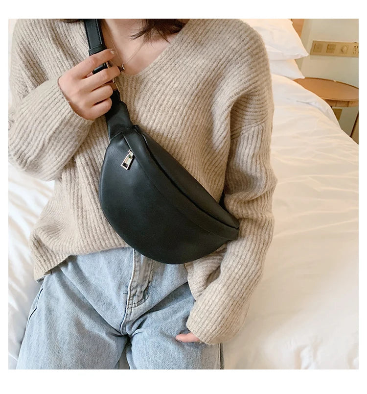 Solid Shoulder Bags Chest Bag Female Handbags PU Leather Bags Waist