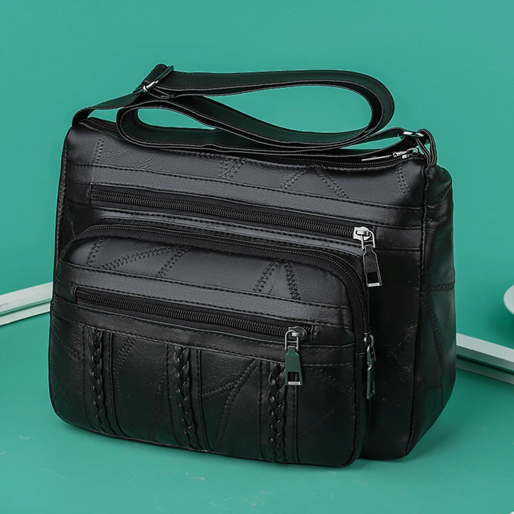 Braided Pocket Shoulder Bag PU Leather Clutch Totes
