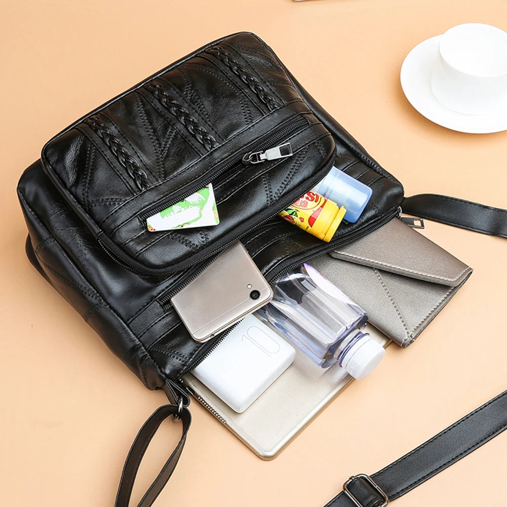 Braided Pocket Shoulder Bag PU Leather Clutch Totes
