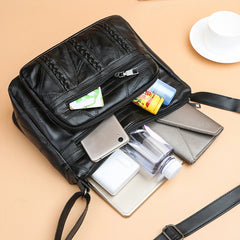 Braided Pocket Shoulder Bag PU Leather Clutch Totes
