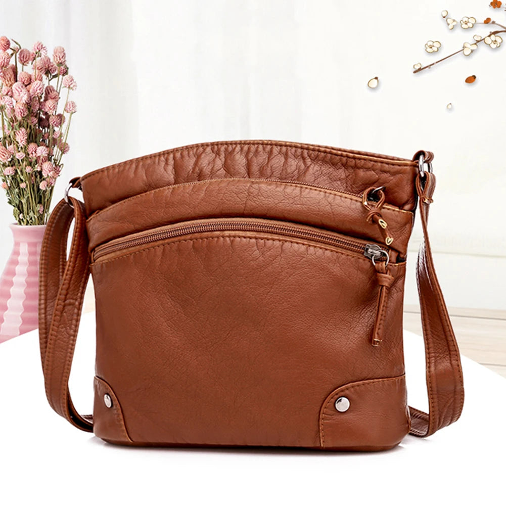 Soft Leather Multi-pocket Messenger Shoulder Tote Bag Large Capacity